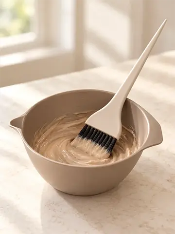 Hair-colour mixing bowl with an ivory tint brush